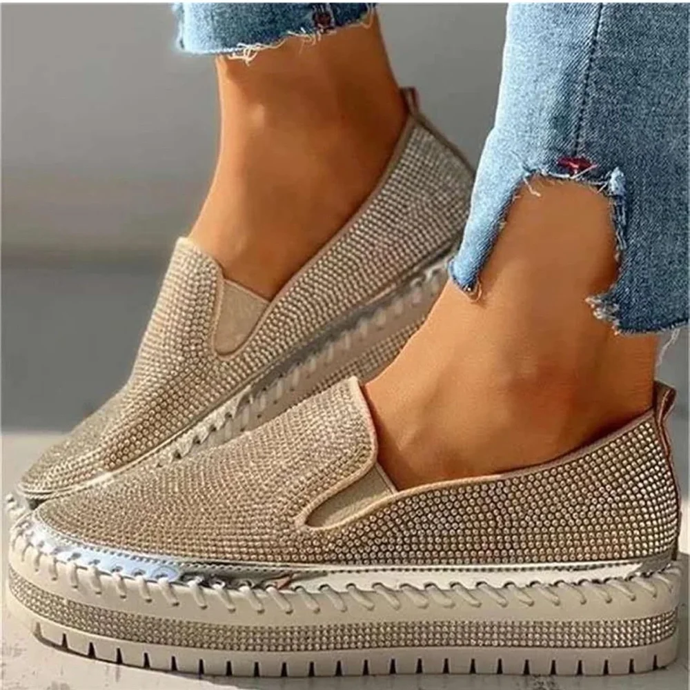 JOLIMALL Woman's rose gold platform slip on sneakers size 9